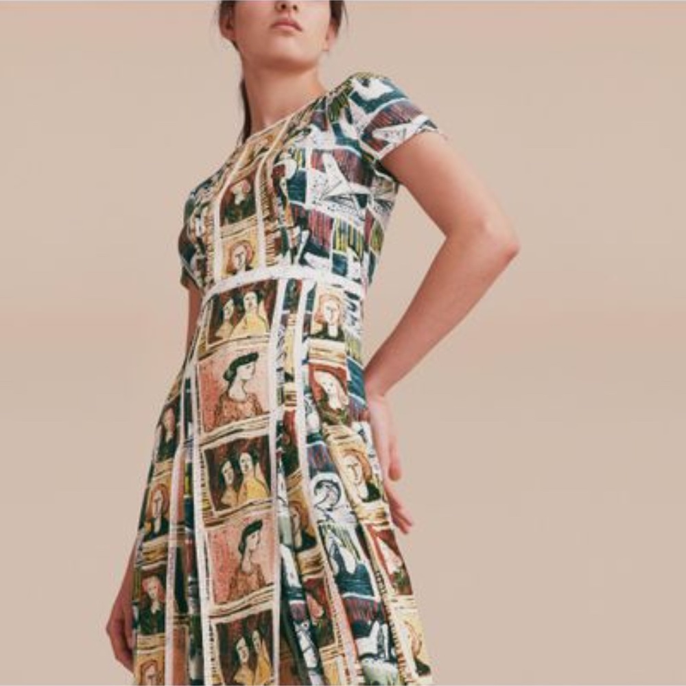 NEW! Burberry Reclining Figures Silk Print Dress